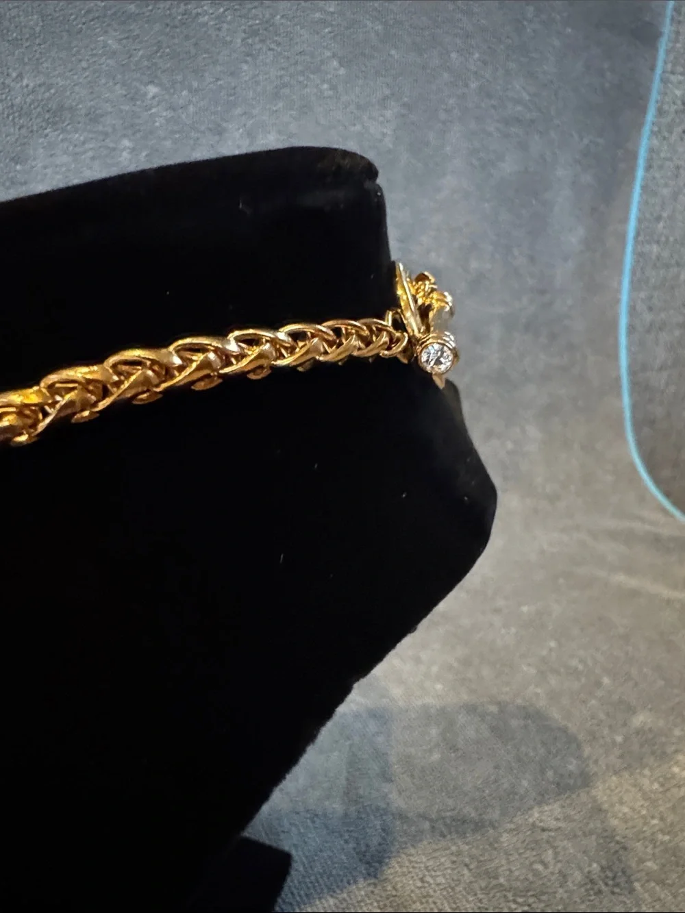 Gold-Tone Chain Necklace with Navy Blue Stone